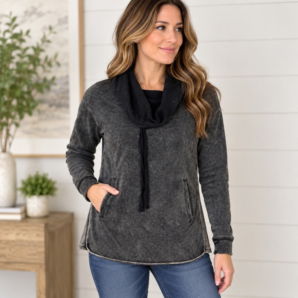 BKE Womens XS Cowl Neck Pullover Sweatshirt Gray Mineral Wash BKED1652B